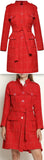 Single-Breasted Large-Clear-Button Coat, Red