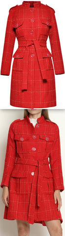 Single-Breasted Large-Clear-Button Coat, Red