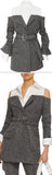 Belted Herringbone Cold-Shoulder Shirt-Jacket