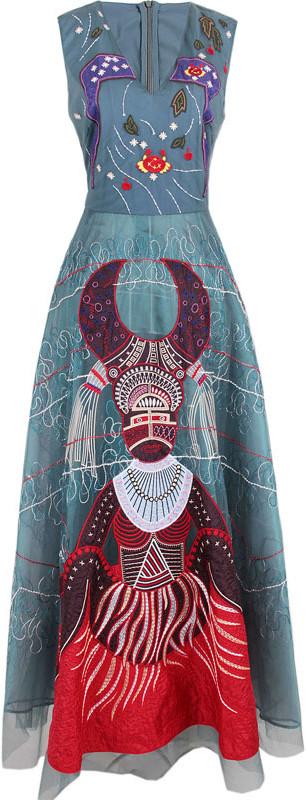 Embellished Embroidered Sleeveless Tulle Dress
