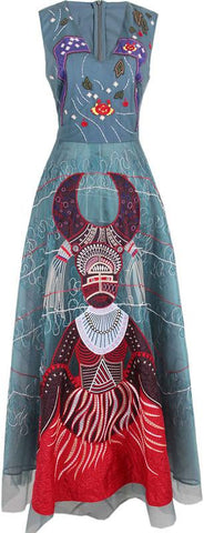 Embellished Embroidered Sleeveless Tulle Dress