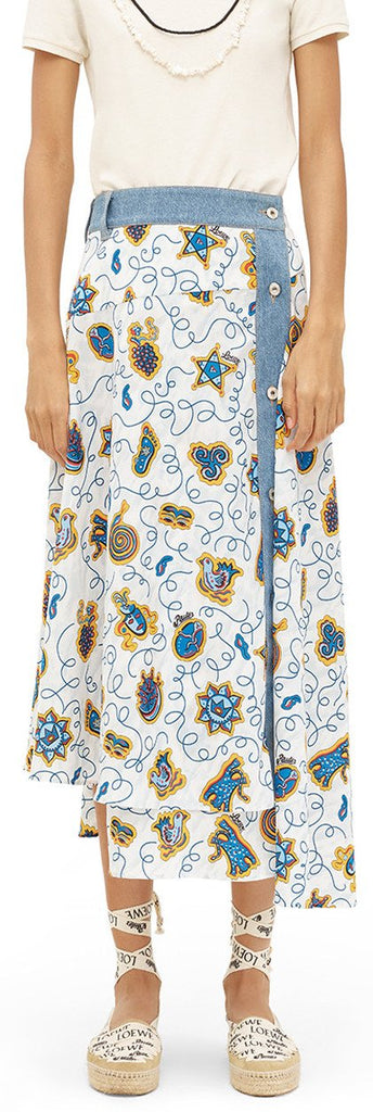 Paula Print Skirt Denim Trim White-Multicolor | DESIGNER INSPIRED FASHIONS