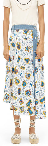 Paula Print Skirt Denim Trim White-Multicolor | DESIGNER INSPIRED FASHIONS
