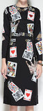Black Cards-Printed Long-Sleeve Dress
