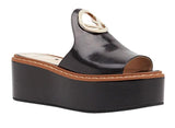Logo Leather Wedge Sandals - Black or White