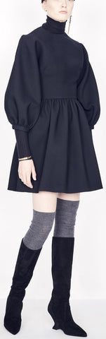 Black Puff-Sleeve Mini Dress
