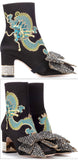 Dragon Satin Mid-Heel Ankle-Boot, Black