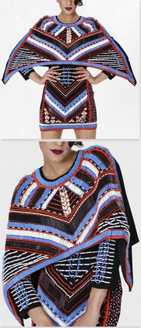 Bead Embellished Bat-Cape Mini Dress-Multicolor - DESIGNER INSPIRED FASHIONS
