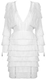 Fringed Tiered Low-Cut Mini Dress