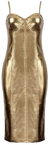Liquid Gold Faux-Leather Bustier Dress