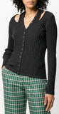 Cut-Out Ribbed Cardigan, Black