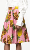 Pineapple Print Midi-Knee Skirt
