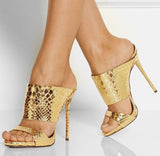 Metallic Stiletto Mule Slide - Silver, Rose Gold, Gold, Python Effect Gold