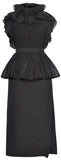 Black Ruffled Peplum Midi Dress