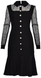 Black Lace-Paneled Buttoned Dress