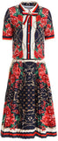 Printed Web-Trim Short-Sleeve Shirt with Printed Pleated Midi Skirt