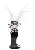 Iris 105 Feather Sandals, White Feathers and Black Leather