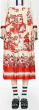 Red Porcelain Garden Print Silk Skirt
