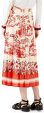 Red Porcelain Garden Print Silk Skirt