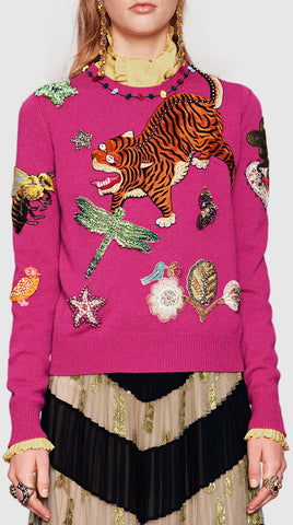 Embroidered Knit Sweater in Pink - DESIGNER INSPIRED FASHIONS