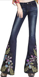 Embellished Floral Faded Flared Jeans in Dark or Light Blue Wash - DESIGNER INSPIRED FASHIONS