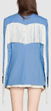 Embroidered Jacket with Fringe in Blue - DESIGNER INSPIRED FASHIONS