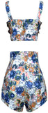 Floral-Appliques Bustier Top & High-Waist Short Set