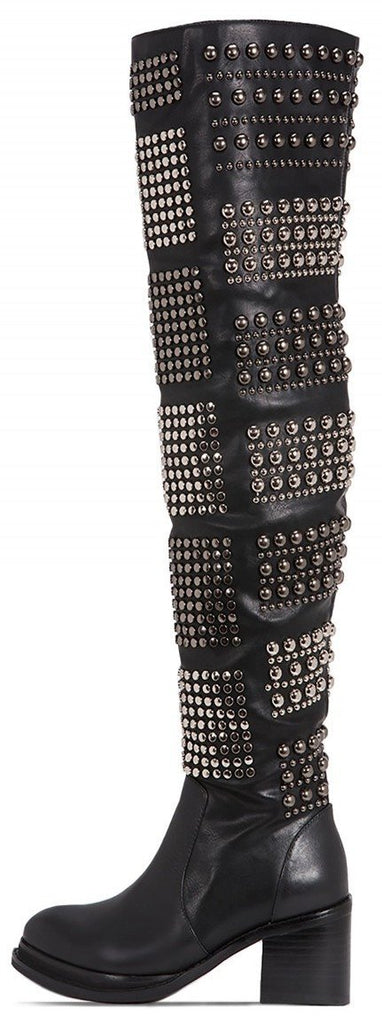 'Valdez' Studded Leather Boots in Black - DESIGNER INSPIRED FASHIONS