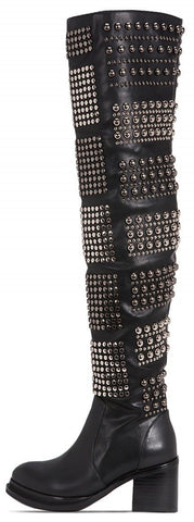 'Valdez' Studded Leather Boots in Black - DESIGNER INSPIRED FASHIONS