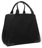 Navy Cabas M Leather Trim Canvas Tote, Black