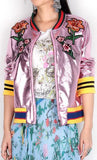 Embroidered Metallic Faux-Leather Jacket in Lavender - DESIGNER INSPIRED FASHIONS
