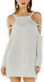 Open-Shoulder Long Knit Sweater in White - DESIGNER INSPIRED FASHIONS