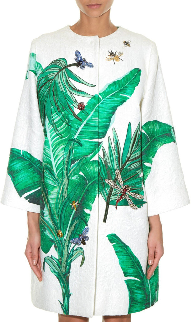 Banana Leaf Embellished Brocade Coat - DESIGNER INSPIRED FASHIONS