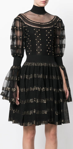 Black High Neck Embroidered Detail Dress