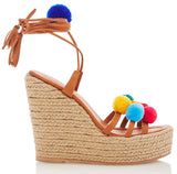 'Holi' Pom Pom Wrap Wedge Sandals - DESIGNER INSPIRED FASHIONS