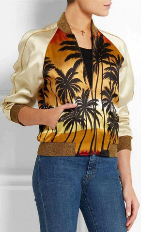 Palm Tree Printed Satin Jacket - DESIGNER INSPIRED FASHIONS