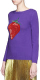 Strawberry Mix Intarsia Sweater in Purple - DESIGNER INSPIRED FASHIONS
