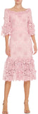 Pink Ruffled Blossom Lace Midi Dress