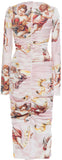 Cupid Print Long Sleeve Ruched Dress