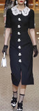 Button-Embellished Lace Trim Dress