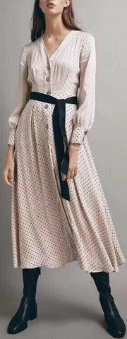 Polka Dot Printed Button-Down Midi Dress