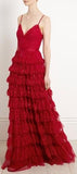 'Marie' Tiered Embellished Tulle Gown, Red | DESIGNER INSPIRED FASHIONS