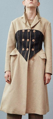 Triple-Breasted Corset Coat, Beige