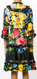 Butterfly-Ruffle-Trim Floral Print Dress