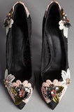 'Bellucci' Embroidered Lace Court Shoes in Black - DESIGNER INSPIRED FASHIONS