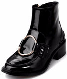 Black Patent Leather Metal-Ring Ankle Boots - DESIGNER INSPIRED FASHIONS