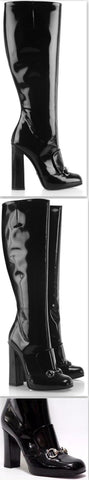 'Lillian' Horsebit Black Patent Leather Knee-High Boots - DESIGNER INSPIRED FASHIONS