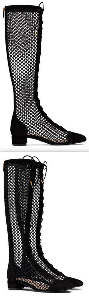 Naughtily-D Suede & Mesh Lace-Up Boot - Black or Silver