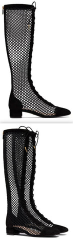 Naughtily-D Suede & Mesh Lace-Up Boot - Black or Silver