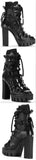 Rope Lace-Up Leather Boots in Black